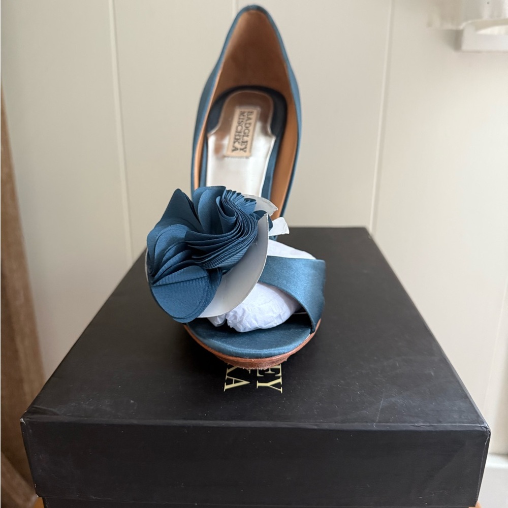 Badgley Mischka Teal Heels with Floral Detail